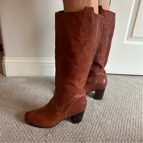 Frye Cognac Leather Heeled Boots - Picture 2 of 7
